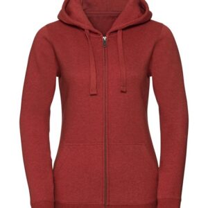 Russell-Womens-authentic-melange-zipped-hood-sweatshirt-Brick-Red-Melange