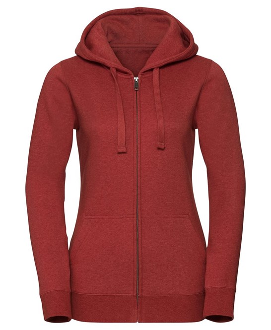 Russell-Womens-authentic-melange-zipped-hood-sweatshirt-Brick-Red-Melange